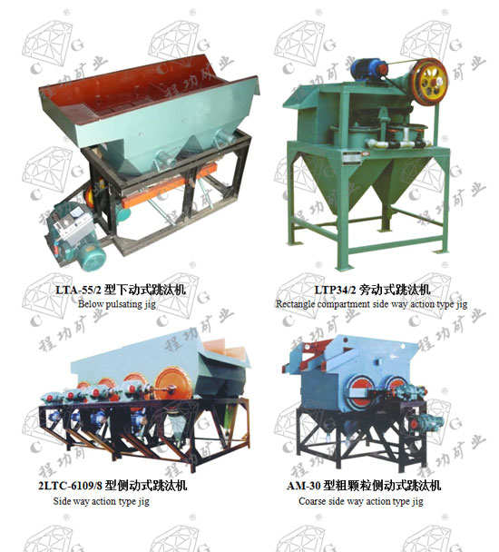 LTA-55/2型下動式跳汰機 Below pulsating jig LTP34/2旁動式跳汰機  Rectangle compartment side way action type jig 2LTC-6109/8型側動式跳汰機 Side way action type jig AM-30型粗顆粒側動式跳汰機 Coarse side way action type jig